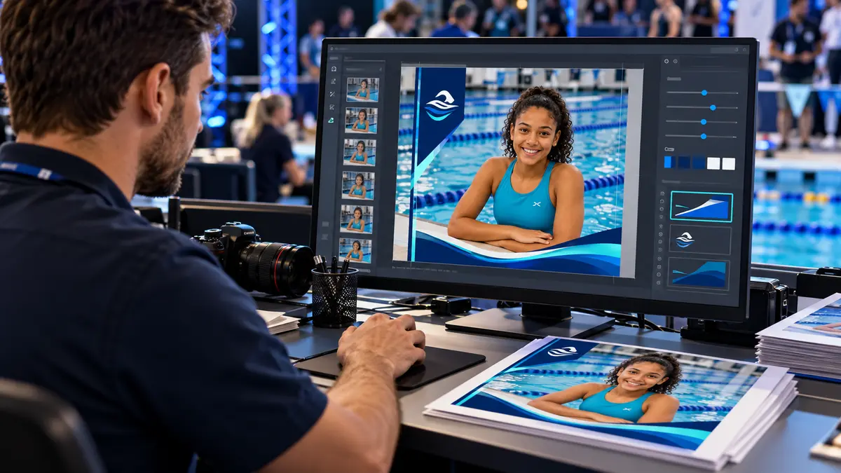 Fotografo che applica una grafica personalizzata a una fotografia sportiva con D20
