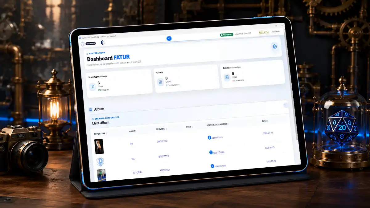 Dashboard online D20 per album, clienti, ordini e vendite fotografiche