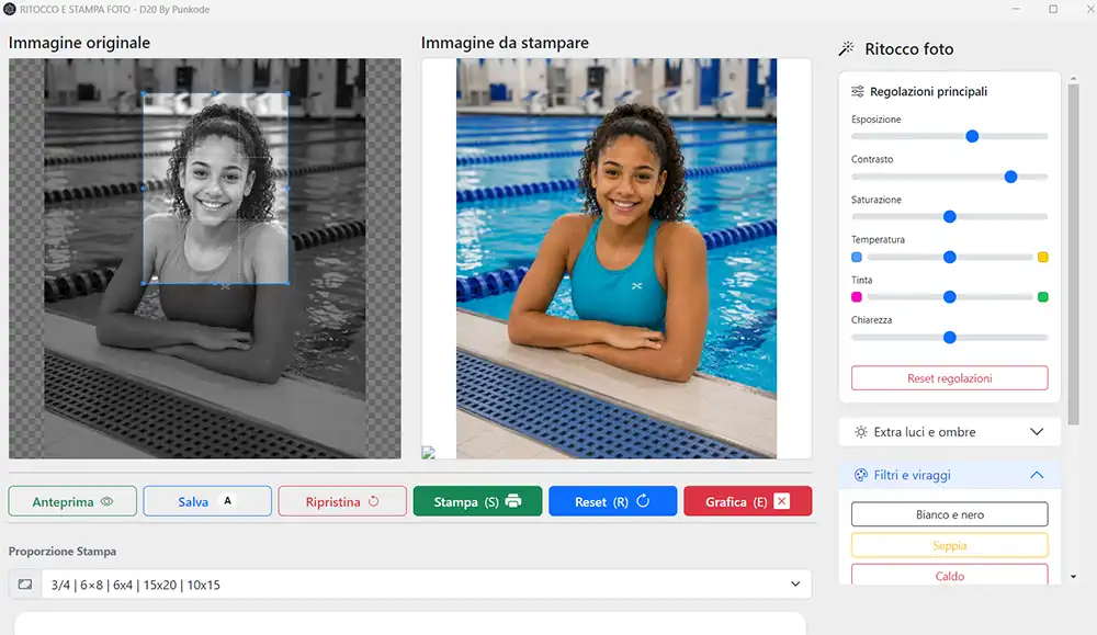 Ritocco fotografico e preparazione della stampa immediata con D20