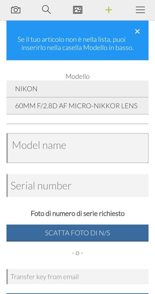 registrare l'attrezzatura